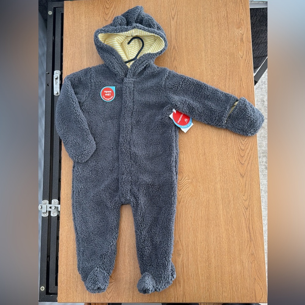 Magnetic Me Charcoal Gray Hooded Fleece Footed One-Piece with Yellow Lining